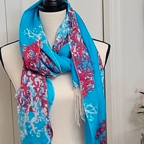 Lilly Pulitzer / Scarf / Coral Blue and Red Orange Scarf - Picture 4 of 8